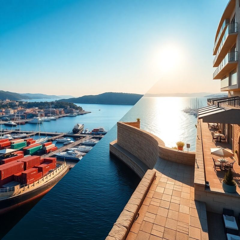 Dalmatinska luka i hotelska terasa uz Jadran